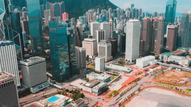 Centrale Hong Kong Wijk Luchtfoto Met Filmische Kleur Ingedeeld — Stockvideo