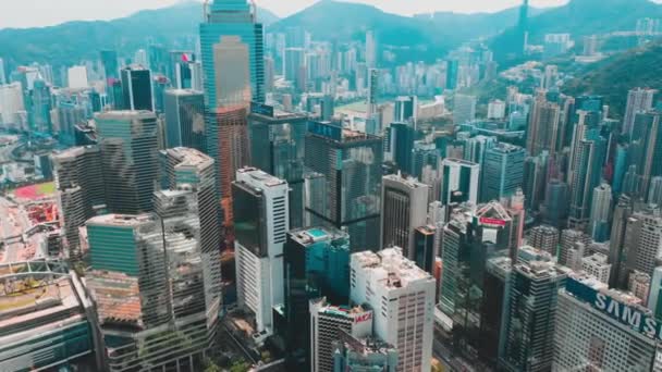 Centrale Hong Kong Wijk Luchtfoto Met Filmische Kleur Ingedeeld — Stockvideo