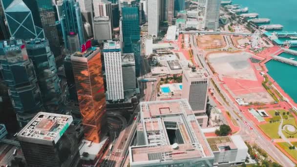 Hong Kong Vista Aérea Del Distrito Central Con Color Cinemático — Vídeos de Stock