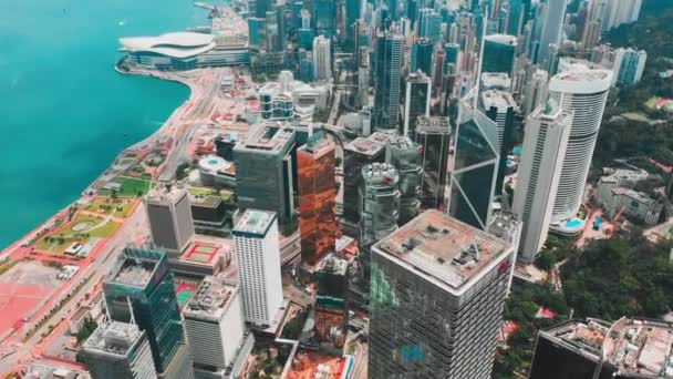 Hong Kong Centrální Čtvrti Letecký Pohled Filmové Barvou Stupněm — Stock video
