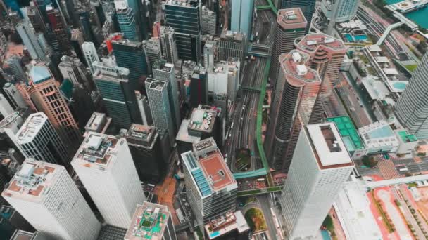 Hong Kong Central District Flygfoto Med Filmiska Färg Graderas — Stockvideo