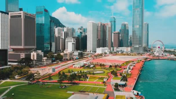 Hong Kong Vista Aérea Del Distrito Central Con Color Cinemático — Vídeos de Stock