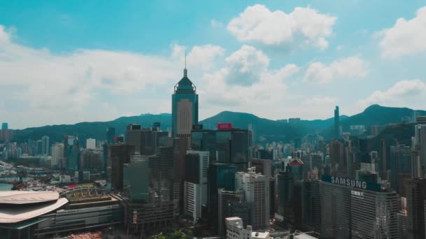 Centrale Hong Kong Wijk Luchtfoto Met Filmische Kleur Ingedeeld — Stockvideo