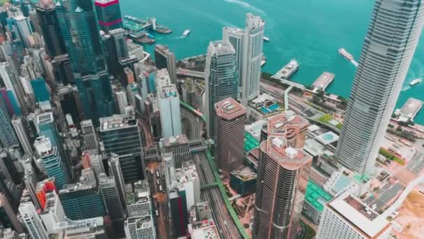 Centrale Hong Kong Wijk Luchtfoto Met Filmische Kleur Ingedeeld — Stockvideo