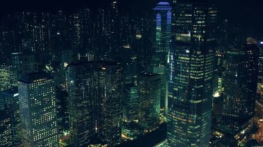 Sinematik renk kademeli ile havadan görünümü, Hong Kong Merkez İlçe gece şehri  