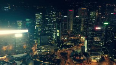 Sinematik renk kademeli ile havadan görünümü, Hong Kong Merkez İlçe gece şehri  