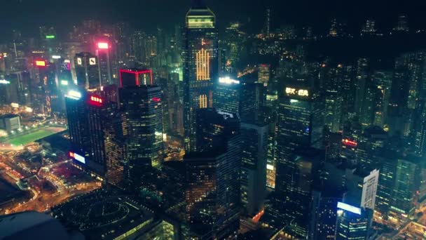 Noite Cidade Distrito Central Hong Kong Vista Aérea Com Cor — Vídeo de Stock