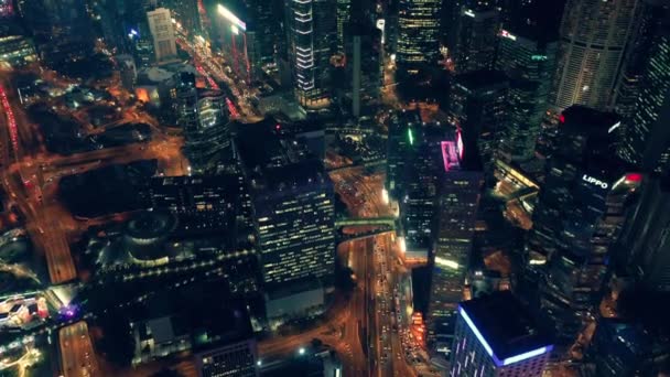 Noite Cidade Distrito Central Hong Kong Vista Aérea Com Cor — Vídeo de Stock