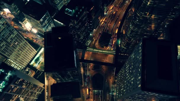 Noční Město Hong Kong Centrální Čtvrti Letecký Pohled Filmové Barvou — Stock video