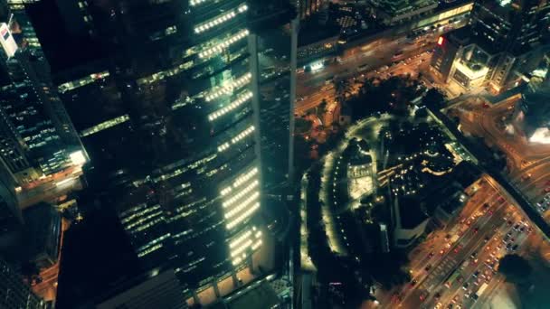 Nuit Ville Hong Kong Quartier Central Vue Aérienne Avec Graduation — Video