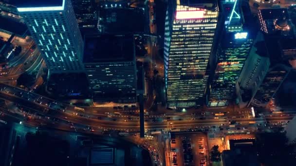 Місто Ніч Гонконг Центрального Району Пташиного Польоту Кінематографічні Градуйовані Кольором — стокове відео