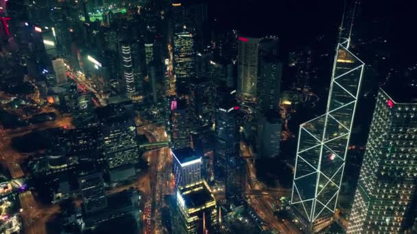 Місто Ніч Гонконг Центрального Району Пташиного Польоту Кінематографічні Градуйовані Кольором — стокове відео