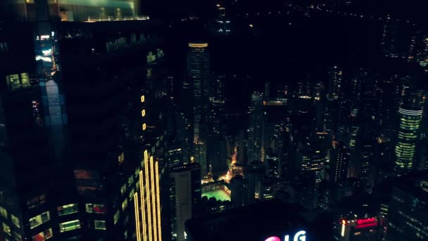 Noční Město Hong Kong Centrální Čtvrti Letecký Pohled Filmové Barvou — Stock video