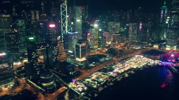 Notte Città Del Distretto Centrale Hong Kong Vista Aerea Con — Video Stock