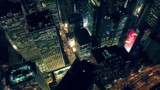 City Night Hong Kong Central District Aerial View Cinematic Color — Stock Video