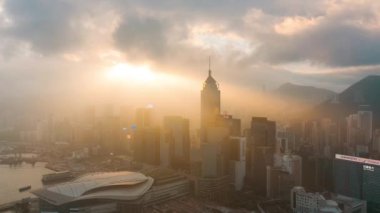 Merkez, Hong Kong - 10 Jan 2019: Sunrise Hong Kong Merkezi bölgesinde yer alan havadan görünümü