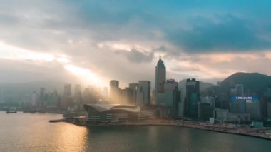 Merkez, Hong Kong - 10 Jan 2019: Sunrise Hong Kong Merkezi bölgesinde yer alan havadan görünümü