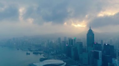 Merkez, Hong Kong - 10 Jan 2019: Sunrise Hong Kong Merkezi bölgesinde yer alan havadan görünümü