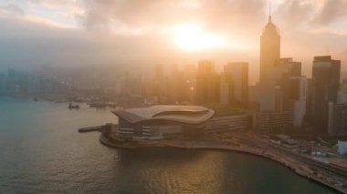 Merkez, Hong Kong - 10 Jan 2019: Sunrise Hong Kong Merkezi bölgesinde yer alan havadan görünümü