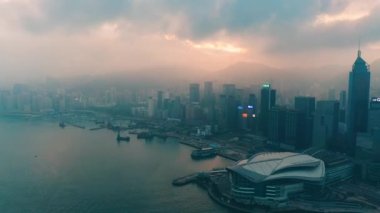 Merkez, Hong Kong - 10 Jan 2019: Sunrise Hong Kong Merkezi bölgesinde yer alan havadan görünümü