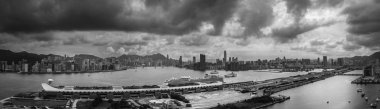 Hong Kong siyah beyaz havadan görünümü 
