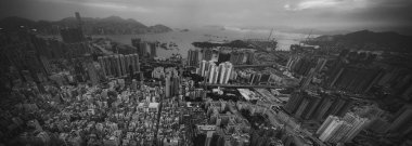 Hong Kong siyah beyaz havadan görünümü 
