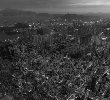 Hong Kong siyah beyaz havadan görünümü 