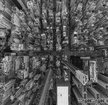 Hong Kong siyah beyaz havadan görünümü 