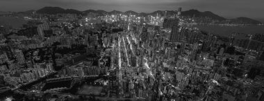 Hong Kong siyah beyaz havadan görünümü 