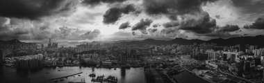 Hong Kong siyah beyaz havadan görünümü 