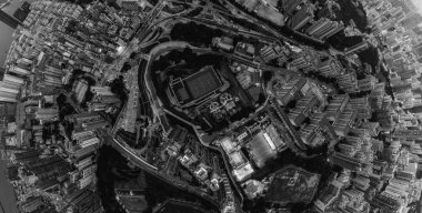 Hong Kong siyah beyaz havadan görünümü 