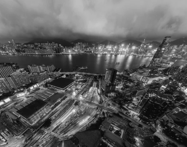 Hong Kong Siyah Beyaz Havadan Görünümü — Stok fotoğraf