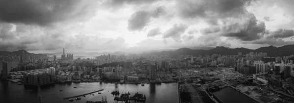 Ασπρόμαυρη Αεροφωτογραφία Του Χονγκ Κονγκ — Φωτογραφία Αρχείου