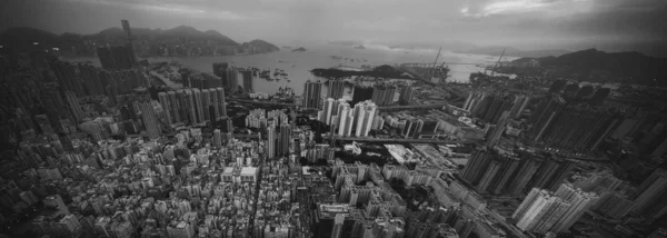 Vista Aérea Preto Branco Hong Kong — Fotografia de Stock