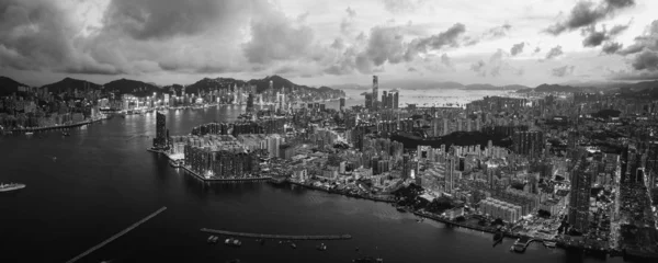 Zwart Wit Luchtfoto Van Hong Kong — Stockfoto