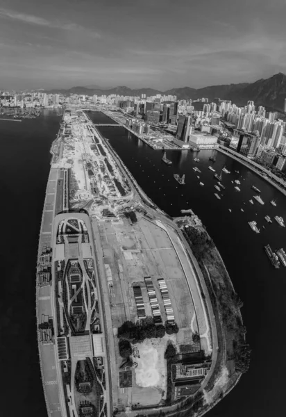 Vista Aérea Blanco Negro Hong Kong —  Fotos de Stock