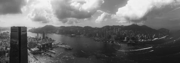 Zwart Wit Luchtfoto Van Hong Kong — Stockfoto