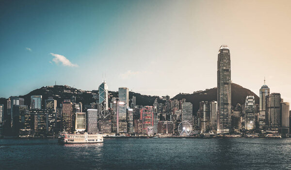 Hong Kong Victoria Harbor in Vintage color tone