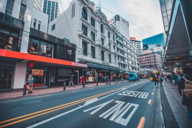 Wellington, New Zealand  - Aug 23, 2019 : Street view of Wellington City centre in New Zealand. 