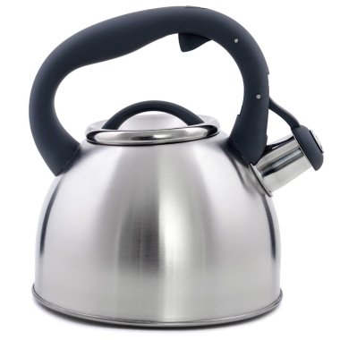 A new metal kettle with a whistle on a white background clipart