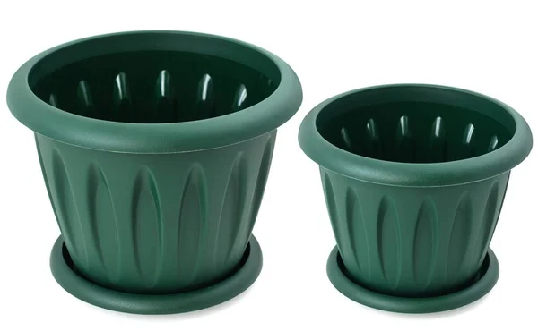 Conjunto Dois Vasos Plástico Verde Para Plantas Interior Isolados Sobre — Fotografia de Stock