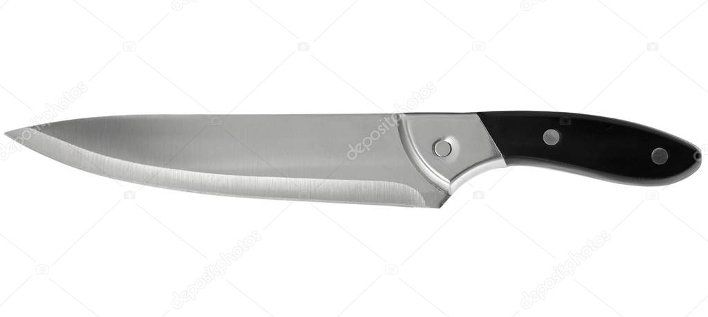 Big metal kitchen knife isolated on white background