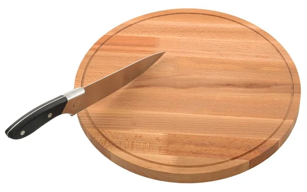 Деревянная Доска Нож Изолированы Белом Фоне — стоковое фото
