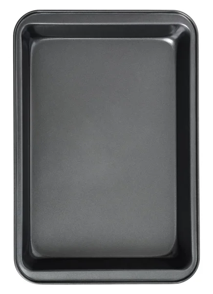 Beyaz arka plan üzerinde izole dikdörtgen siyah fırın tepsisine fırın. Üstten görünüm pişirme