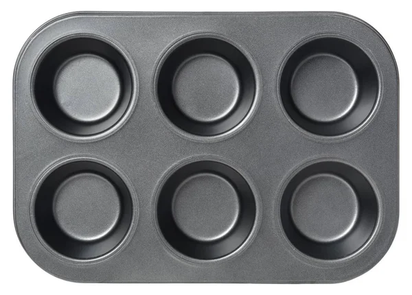 Top kek isilated beyaz arka planda siyah boş pan / üstten görünüm