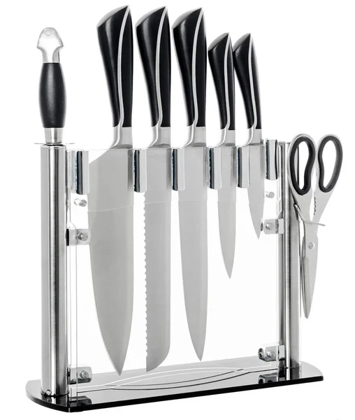 Set Steel Kitchen Knives White Background — Stock Photo, Image