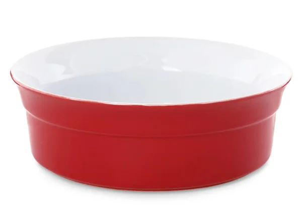 Άδειο Κόκκινο Μπολ Που Απομονώνονται Λευκό Φόντο Κόκκινο Βαθύ Πιάτο — Φωτογραφία Αρχείου