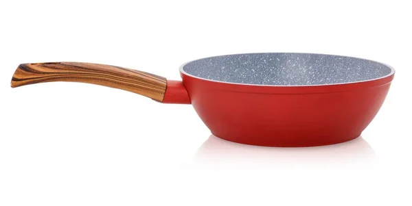 Heavy red frying pan isolated on white background — Stock Photo, Image