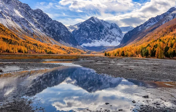 Pohled Řeku Aktru Vrchol Karatash Ledovec Aktru Altai Republic Sibiř — Stock fotografie