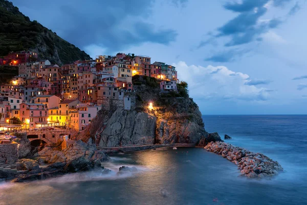Manarola One Famous Villages Cinque Terre Night Italy Europe — Stock Photo, Image